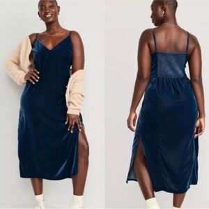 Old Navy Velvet Midi Slip Dress Women Large Blue Sleeveless Witchy 90's Y2K Goth
